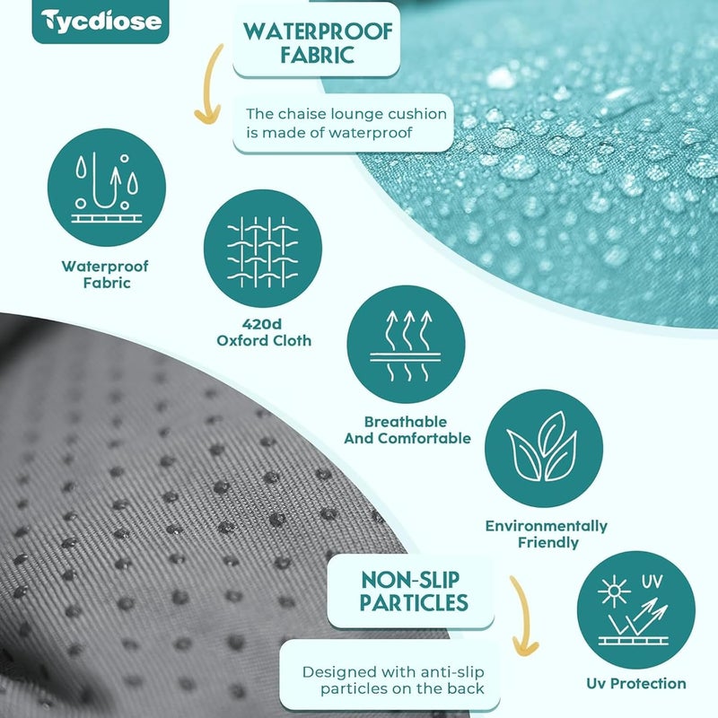 Tycdiose Outdoor Chaise Lounge Chair Cushion Waterproof 74.4 x 22 x 4.7 Inches Memory Foam Lounge Chair Cushions Replacement for Outdoor Furniture with Ties, Thickened Pool Lounge Chair Cushion, Teal - Image 4